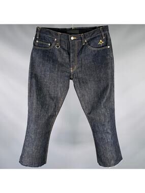 BACKBONE Size L Navy Cotton Straight Raw Edge Jeans